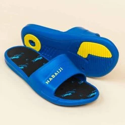 Sandale Claquette Piscine Enfant SLAP 500 PRINT Croco Bleu Noir -Nager NABAIJI 8668538