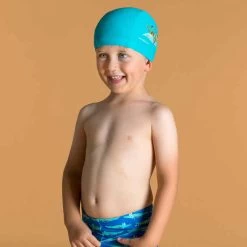Bonnet De Bain Bébé Bleu Imprimé Tigre En Maille