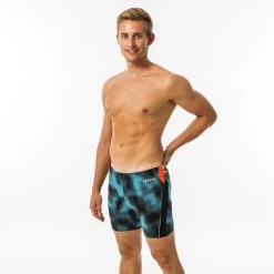 Boxer De Bain Natation Homme - Long - Turquoise / Noir / Orange
