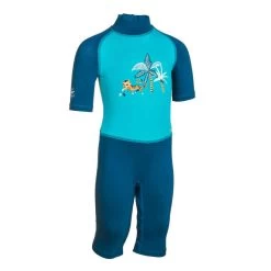 Combinaison De Natation Anti UV Bébé / Enfant Manches Courtes Bleu Imprimé Tigre