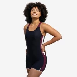 Maillot De Bain 1 Pièce Shorty Aquafitness Femme Sofi Noir Rose