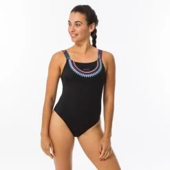 Maillot De Bain De Natation Femme 1 Pièce Taïs Ethn Noir