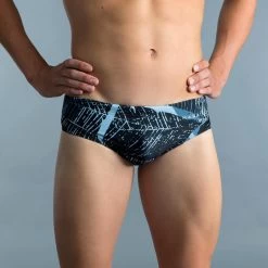 MAILLOT DE BAIN NATATION HOMME SLIP 900 PRINT KOLI GRIS