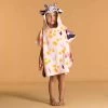 Poncho De Bain Coton Bébé - Girafe Blanc Rose -Nager NABAIJI poncho bebe slash enfant blanc rose avec capuche imprime girafe
