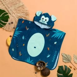 Poncho De Bain Coton Bébé - Singe Bleu Foncé -Nager NABAIJI poncho de bain coton bebe singe bleu fonce 1
