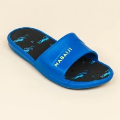 Sandale Claquette Piscine Enfant SLAP 500 PRINT Croco Bleu Noir -Nager NABAIJI sandale claquette piscine enfant slap 500 print croco bleu noir 1